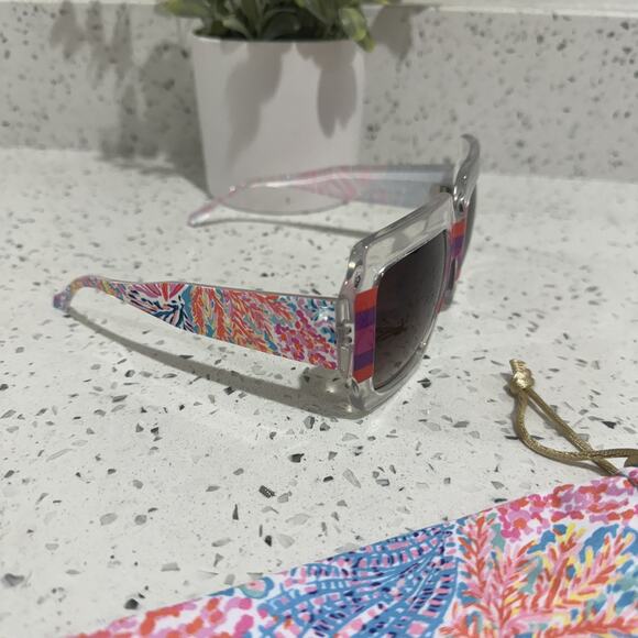Lilly Pulitzer GWP Clear/Printed Sunglasses Square Beach Tropical Vacation KD - Picture 3 of 10
